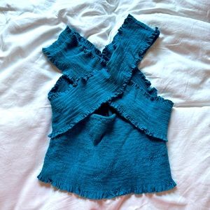 Urban Outfitters Smock Cross Neck Blue Top Size M